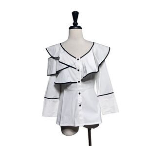 Donna Karan Black Label Cold Shoulder Button Up Blouse XSmall